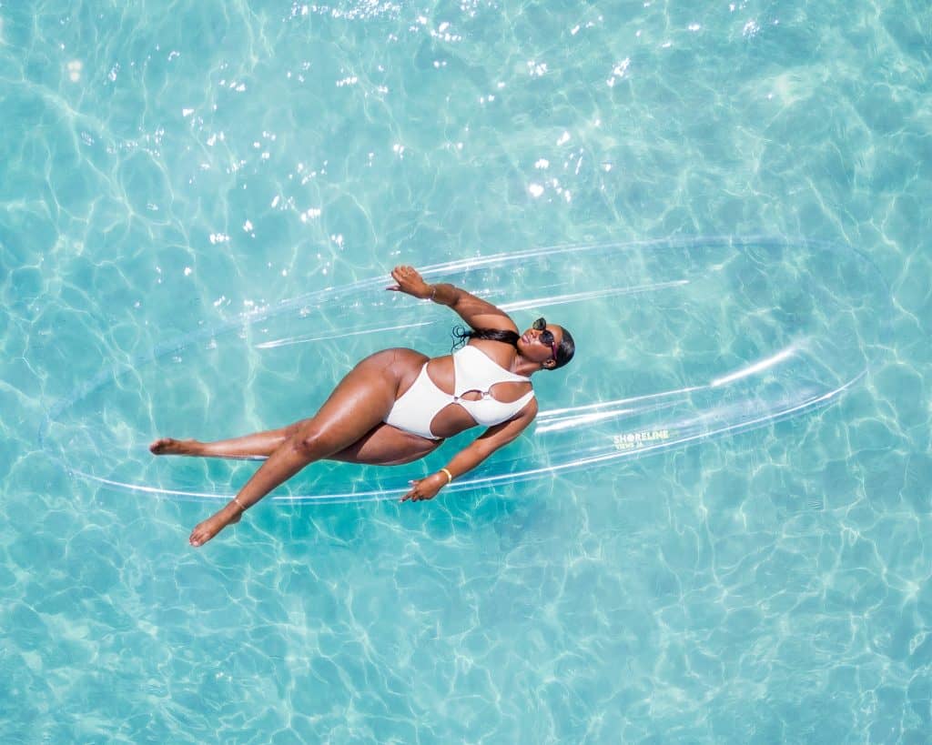 Just Because Tours client enjoying Clear Kayak Photoshoot