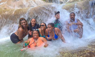 Just Because Tours clients and Dunn's River Falls