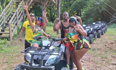 Group having fun riding ATV with Just Because Tours