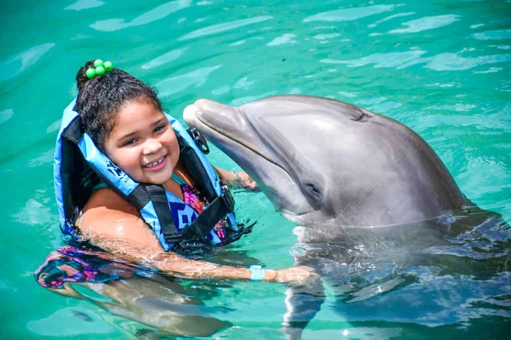 Girl swimming with Dolphin