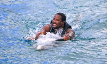Man swimming with Dolphin